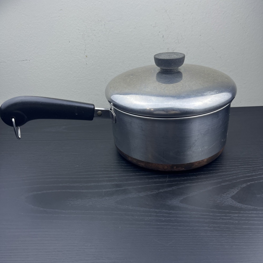 VTG Revere Ware 2 Qt Low Profile Sauce Pan w/Lid 1801 Copper Bottom USA